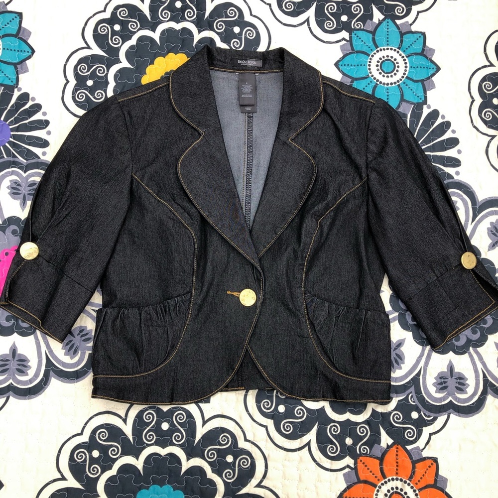 Bisou Bisou Dark Denim Cropped Blazer